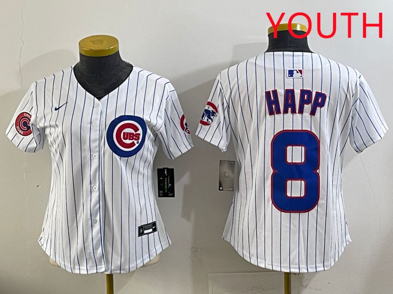 Youth 2025 Chicago Cubs 8 Happ White Stripe Game Nike MLB Jersey style 5